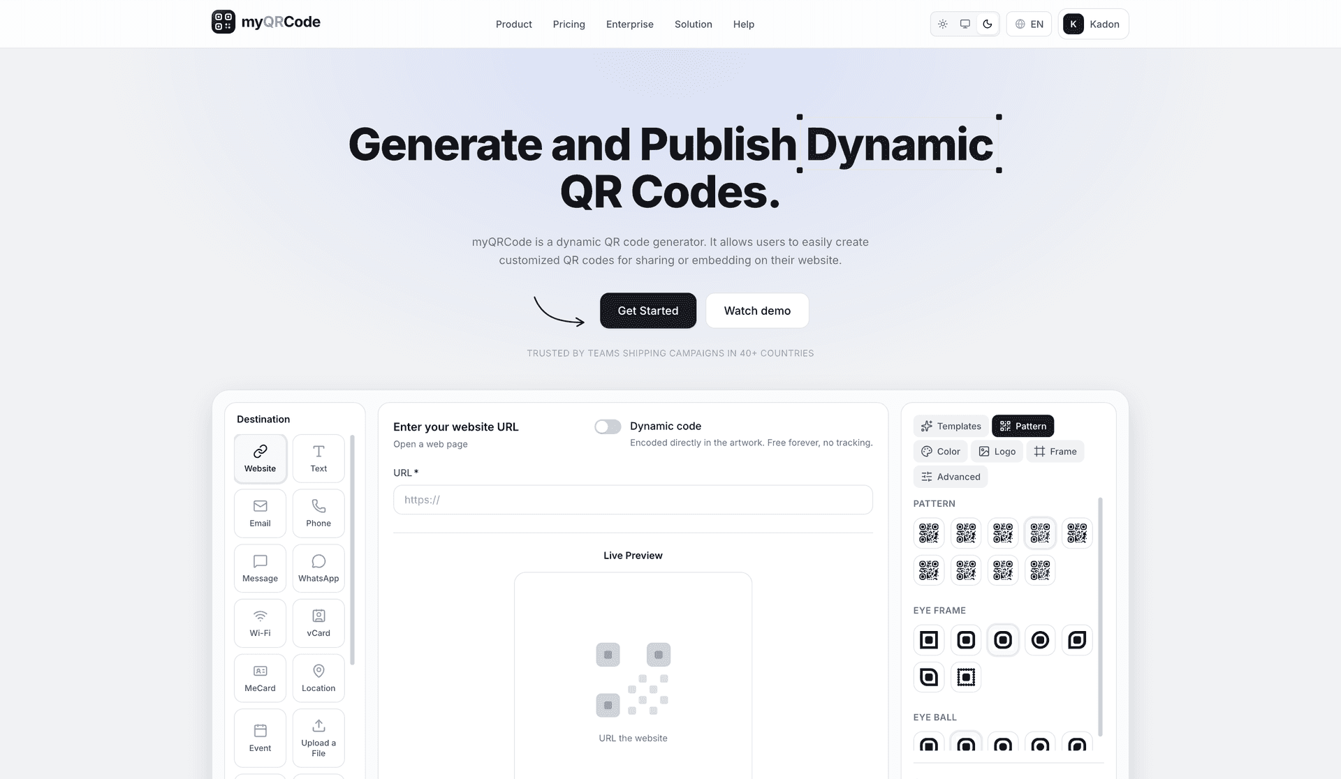 Landing page (light mode)